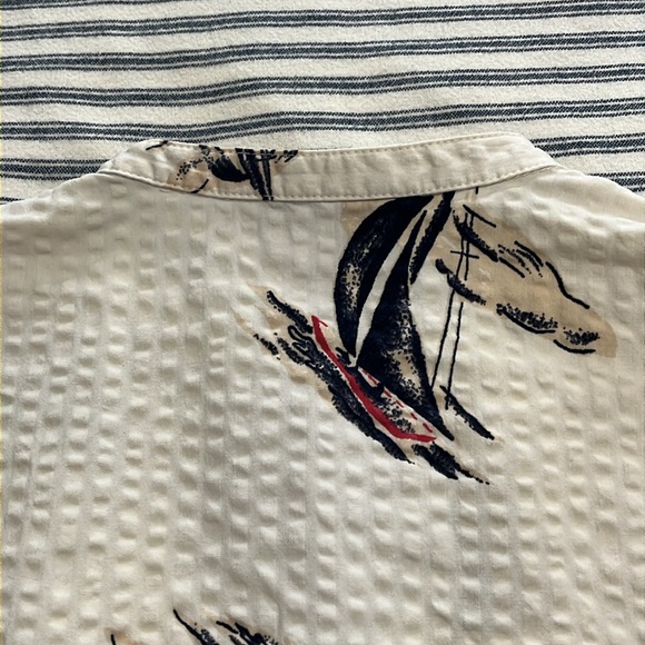 LL Bean Signature Sail Boat Blouse Top Tie Front Seersucker Cotton Size 2 - Picture 8 of 11